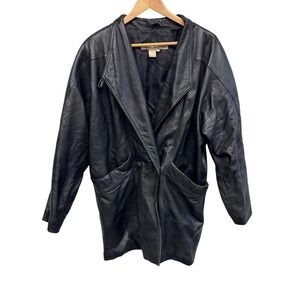 Architect Leather Coat Jacket‎ Men's Small Black Button Front Pockets Vintage